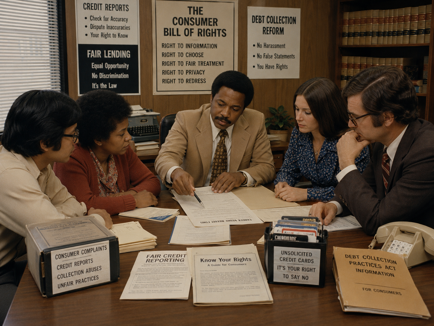 Consumer advocates reviewing fair-credit reporting, equal-access and debt-collection protections.